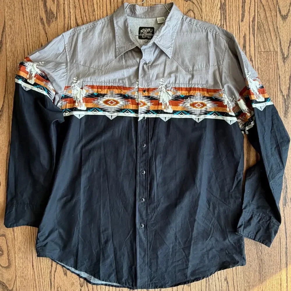 Roper Vintage Wear Snap Up Front  Rodeo Design Made in the USA Sz XXL - Picture 2 of 14